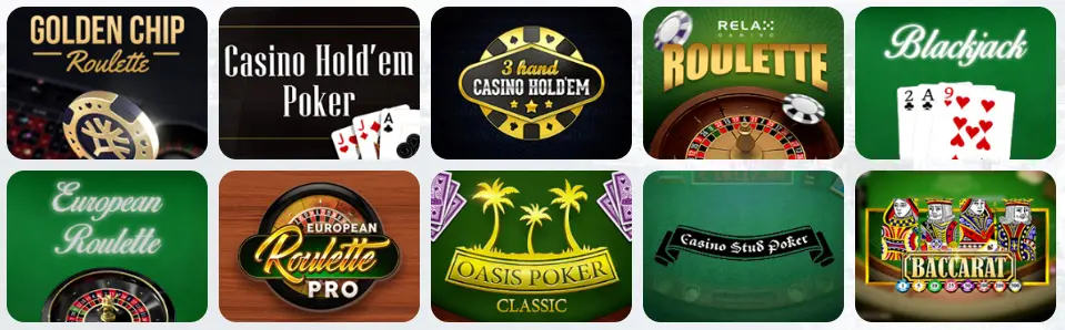 Jeux de table au Billy Bets Casino